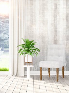 Modern parlak iç. 3D render