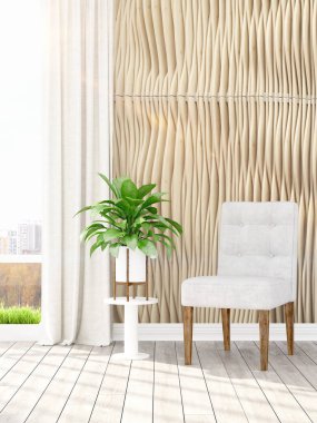 Modern parlak iç. 3D render