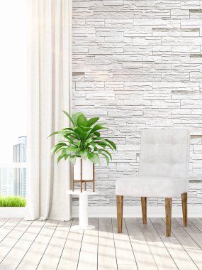 Modern parlak iç. 3D render