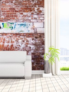 Modern parlak iç. 3D render