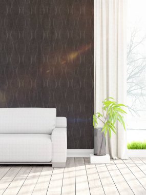 Modern parlak iç. 3D render