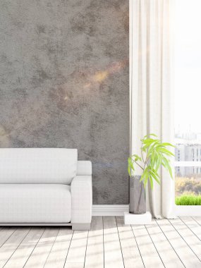 Modern parlak iç. 3D render