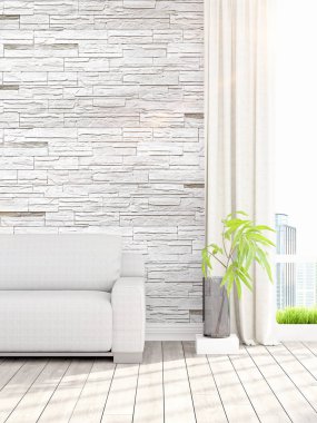 Modern parlak iç. 3D render