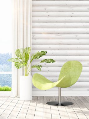 Modern parlak iç. 3D render