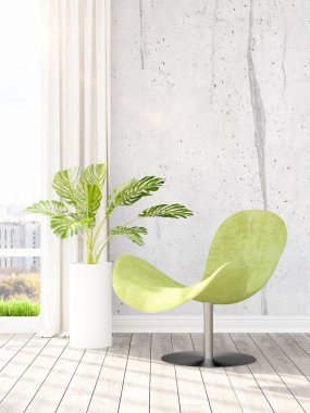 Modern parlak iç. 3D render