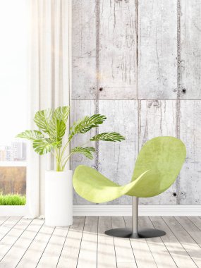 Modern parlak iç. 3D render