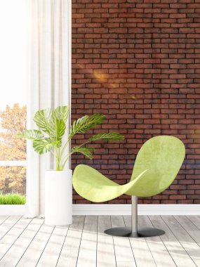 Modern parlak iç. 3D render