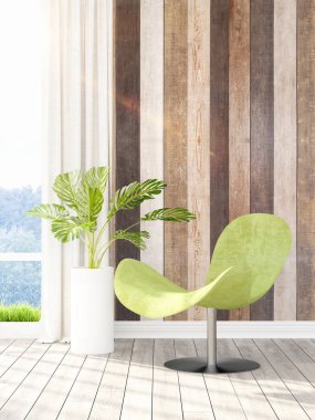 Modern parlak iç. 3D render