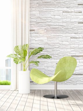 Modern parlak iç. 3D render