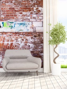 Modern parlak iç. 3D render