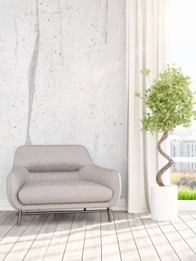 Modern parlak iç. 3D render