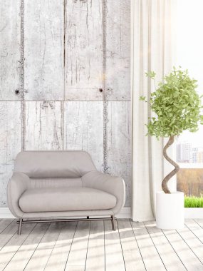 Modern parlak iç. 3D render