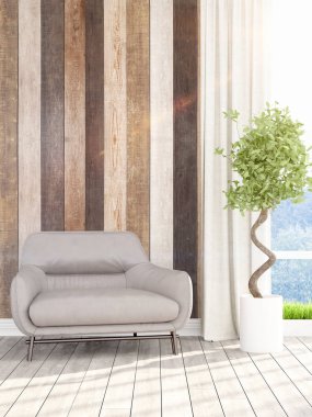 Modern parlak iç. 3D render