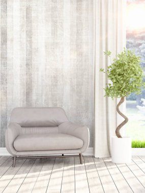 Modern parlak iç. 3D render