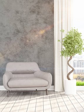 Modern parlak iç. 3D render