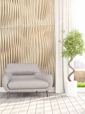 Modern parlak iç. 3D render