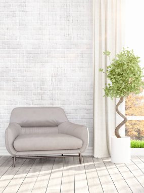 Modern parlak iç. 3D render