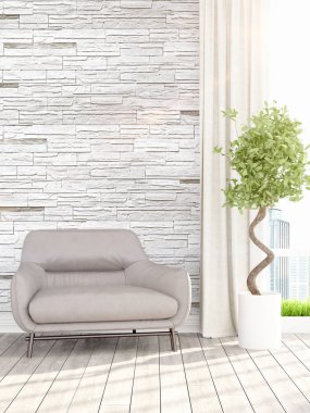 Modern parlak iç. 3D render