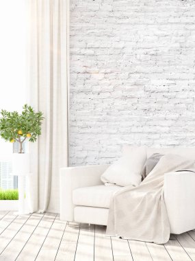 Modern parlak iç. 3D render