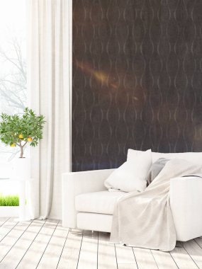 Modern parlak iç. 3D render