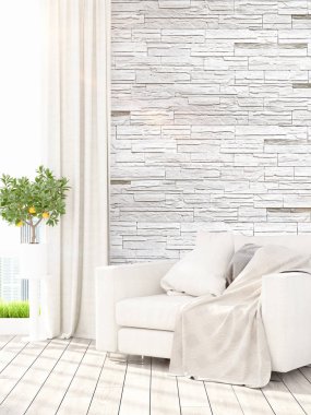 Modern parlak iç. 3D render