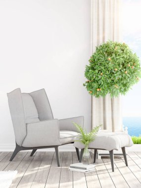 Modern parlak iç. 3D render