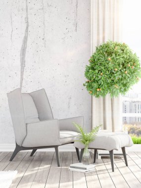 Modern parlak iç. 3D render