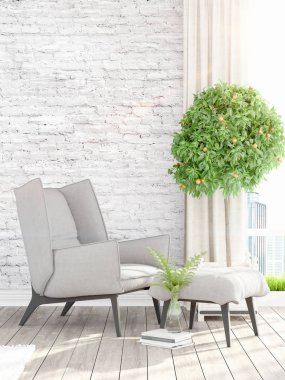 Modern parlak iç. 3D render