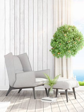 Modern parlak iç. 3D render