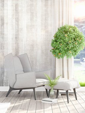 Modern parlak iç. 3D render