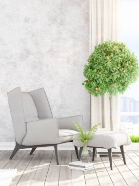 Modern parlak iç. 3D render