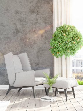 Modern parlak iç. 3D render