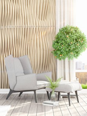 Modern parlak iç. 3D render