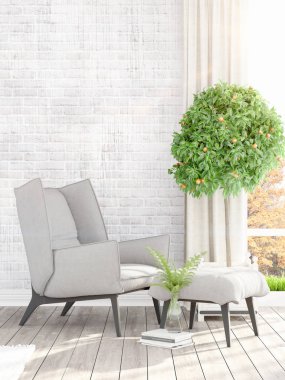 Modern parlak iç. 3D render