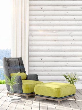 Modern parlak iç. 3D render