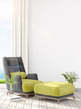 Modern parlak iç. 3D render