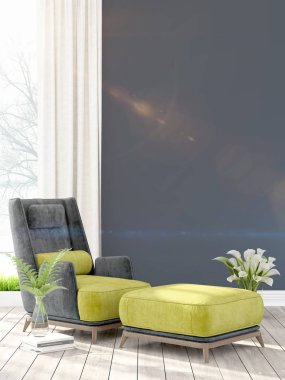 Modern parlak iç. 3D render