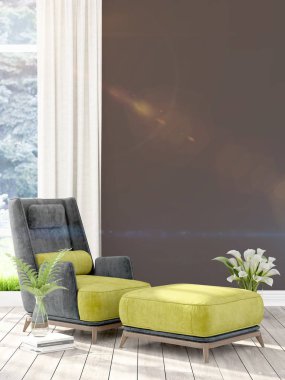 Modern parlak iç. 3D render