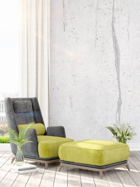 Modern parlak iç. 3D render