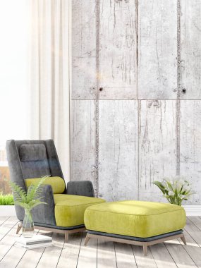 Modern parlak iç. 3D render