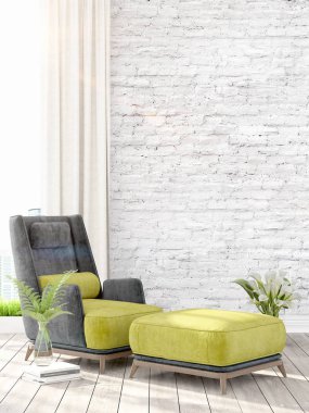 Modern parlak iç. 3D render