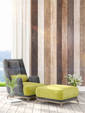 Modern parlak iç. 3D render