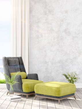 Modern parlak iç. 3D render