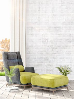 Modern parlak iç. 3D render