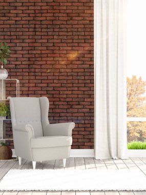 Modern parlak iç. 3D render