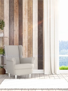 Modern parlak iç. 3D render