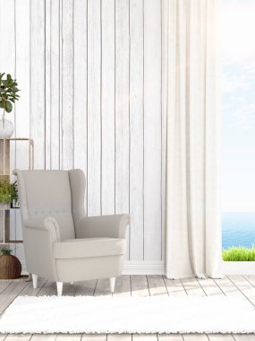 Modern parlak iç. 3D render