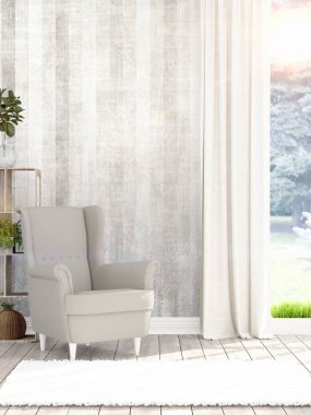 Modern parlak iç. 3D render