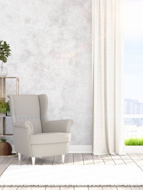 Modern parlak iç. 3D render