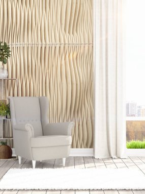 Modern parlak iç. 3D render